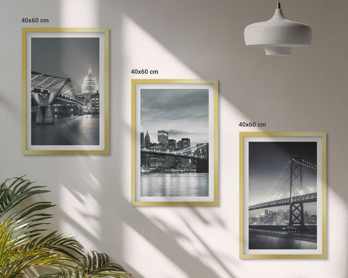 BILDER SET 3er Set - 40x60 cm Goldrahmen - Brücken, Stadtarchitektur, Grau - Goldfarben, Kunststoff (40/60cm) - TULUP