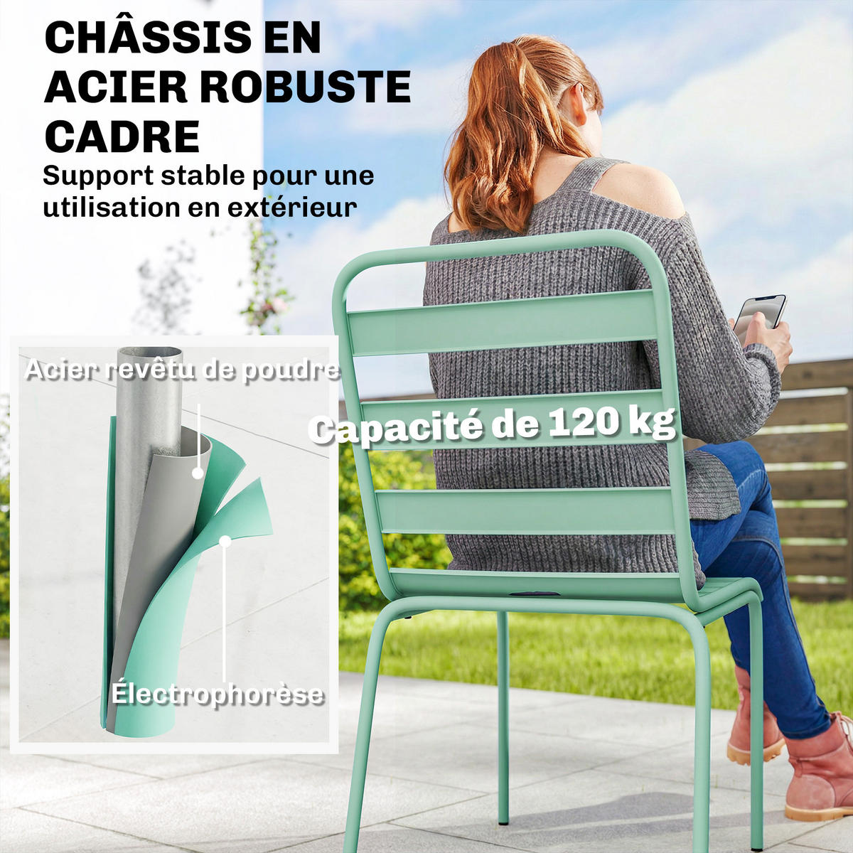 GARTENSTÜHLE 2er-Set DE-13340 stapelbar & Metall Grün - Grün, Metall (46/82/62cm) - ComfortXL