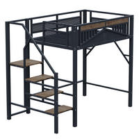 HOCHBETT 140/200 cm DE-01435, in Schwarz, mit Sicherheitsumrandung und Leiter - Schwarz, Metall (140/200cm) - ComfortXL