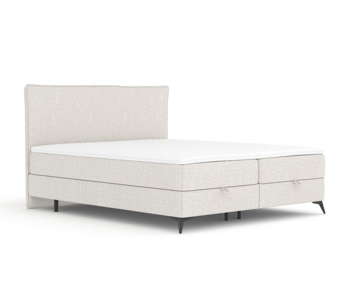 BOXBETT Peru Creme 160/200 cm im Webstoff - Creme/Schwarz, Holz/Holzwerkstoff (160/200cm) - Maison de Reve