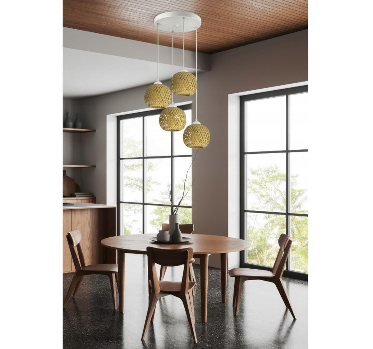 PENDELLEUCHTE BOHO - Beige/Weiß, Glas/Metall (34/34/100cm) - kiki design