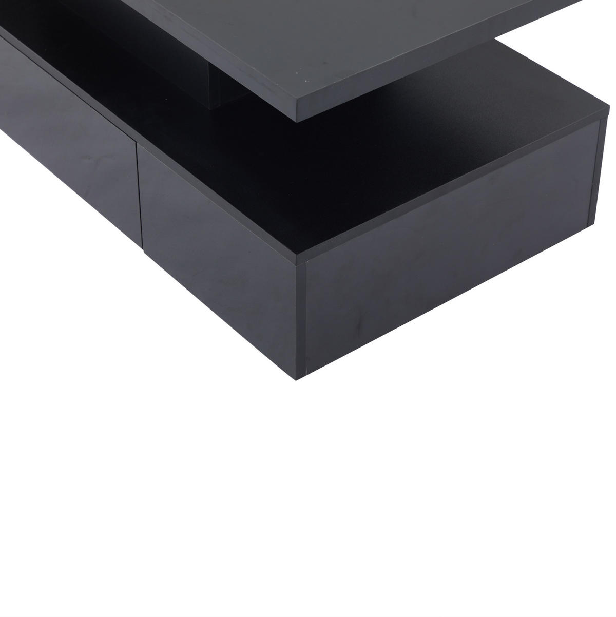 COUCHTISCH aus Spanplatte 100x50x39 cm Schwarz mit LED-Beleuchtung, Hochglanzfront, offenem Regal und 1 Schublade - Schwarz, Holzwerkstoff (100/50/39cm) - Modfu
