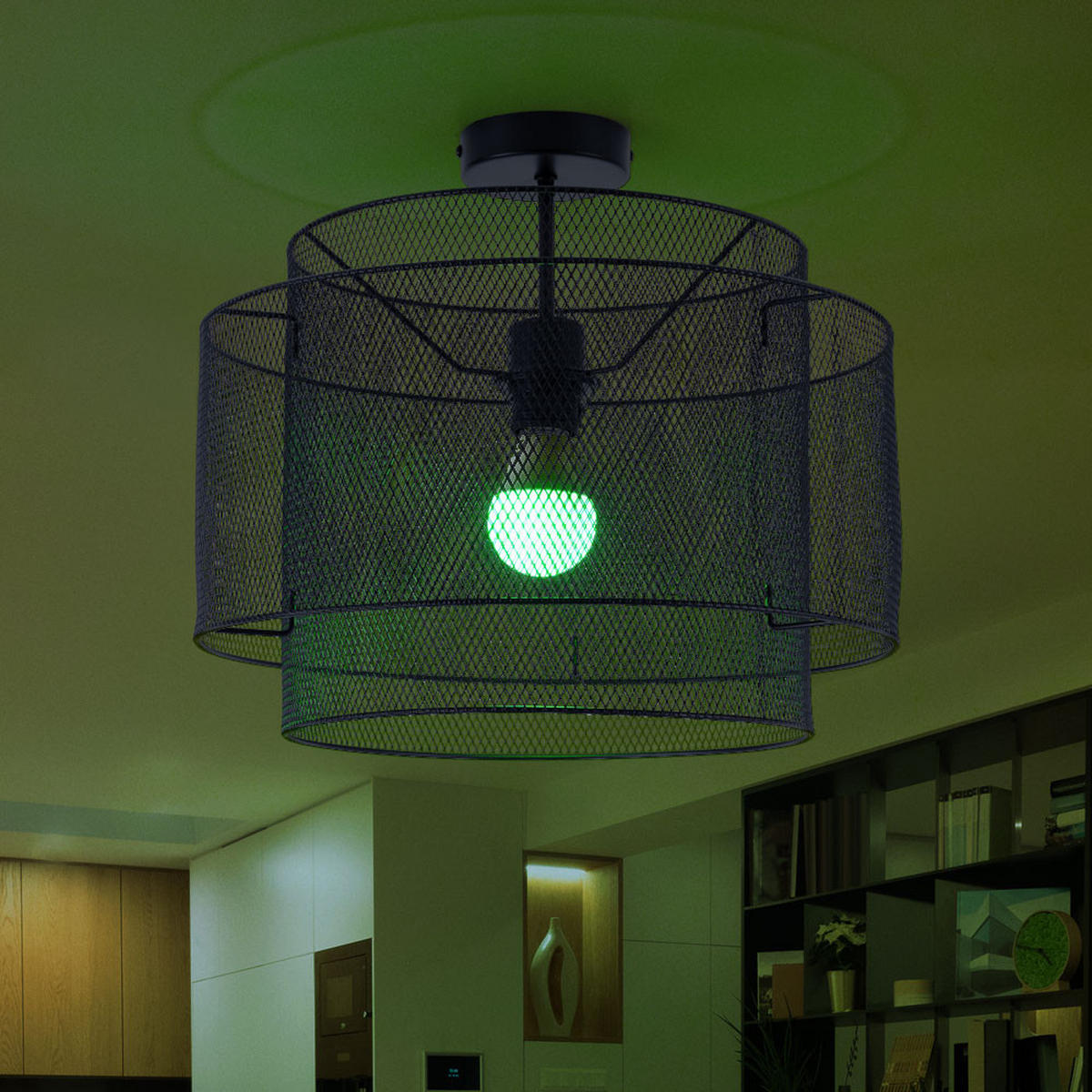 LED DECKENLEUCHTE Metall Schwarz rund - Schwarz, Metall (40/40/35cm) - Globo Lighting