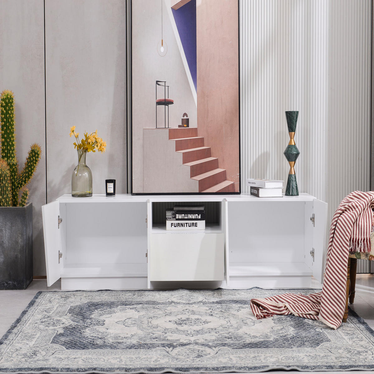 TV-SCHRANK 170cm Modern Patchwork-Stil Weiß - Weiß, Holz (43/23/60cm) - FLIEKS