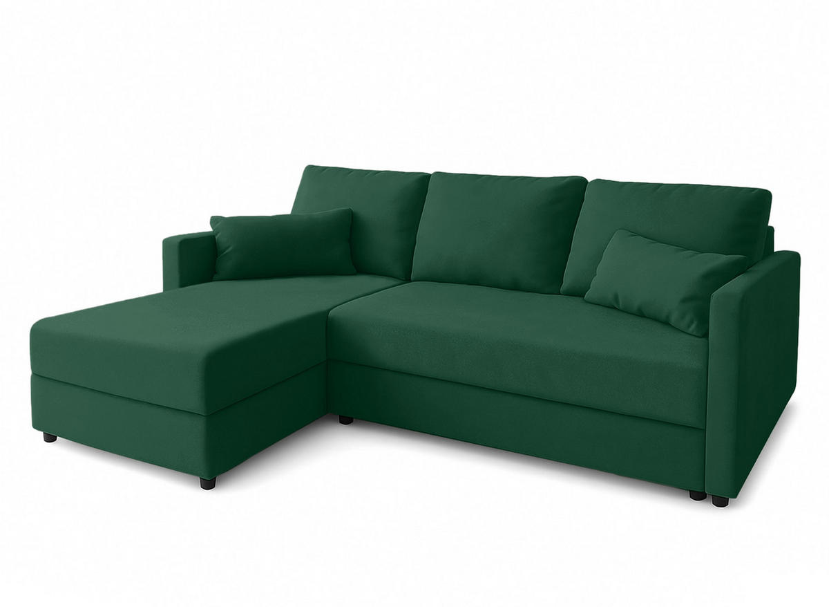 ECKSOFA L Form Dolceo Dunkelgrün 226/140/78 cm – Schlaffunktion Universell Rechts Links - Dunkelgrün/Schwarz, Kunststoff/Textil (226/140cm) - AX Living