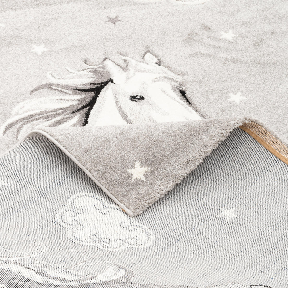 KINDER TEPPICH MAUI KIDS PFERD STERNE - Grau, Textil (160/230cm) - Pergamon