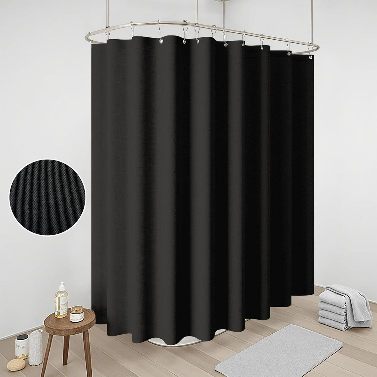 DUSCHVORHANG Leinenoptik Schwarz 275 x 182 cm - Schwarz, Textil (275/182cm)