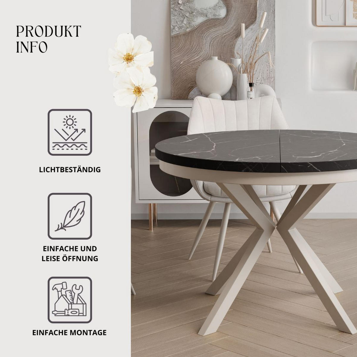 AUSZIEHTISCH MILTON 100-176/76 cm mit Metallgestell und Zarge, Kaschmir / Grigia Pietra - Kaschmir/Grau, Holzwerkstoff/Metall (100/100/76cm) - Idohome