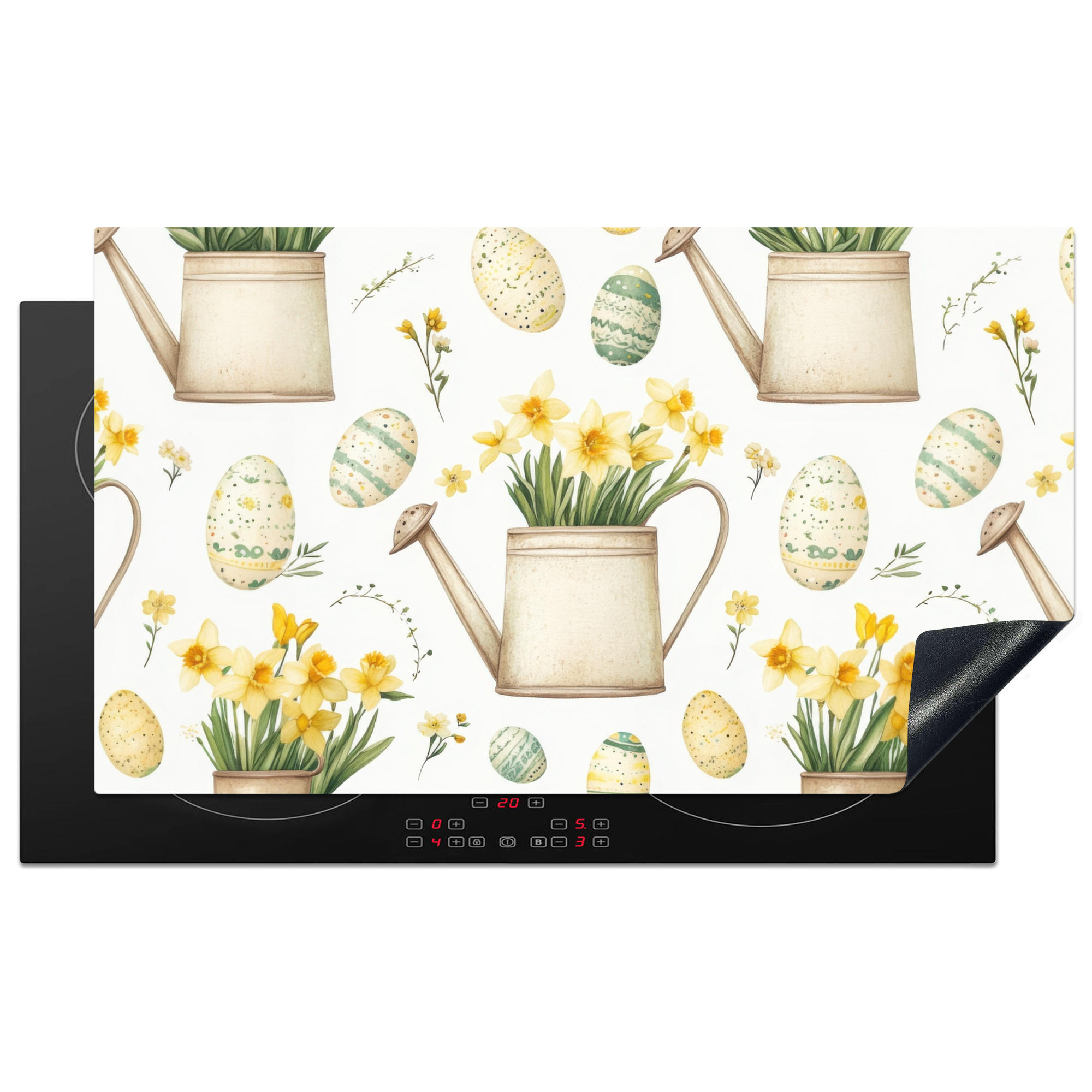 HERDABDECKPLATTE Gießkanne - Blumen - Eier Induktionsschutz 91.6x52.7 cm - Weiß, Kunststoff (91.6/52.7/0.2cm) - MuchoWow