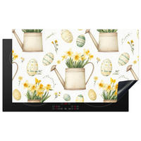 HERDABDECKPLATTE Gießkanne - Blumen - Eier Induktionsschutz 91.6x52.7 cm - Weiß, Kunststoff (91.6/52.7/0.2cm) - MuchoWow