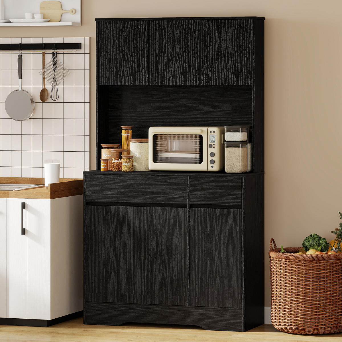 KÜCHENSCHRANK aus Spanplatte MDF 100/38/180 cm Schwarz - Schwarz, Holz/Holzwerkstoff (38/180/100cm) - HOMCOM