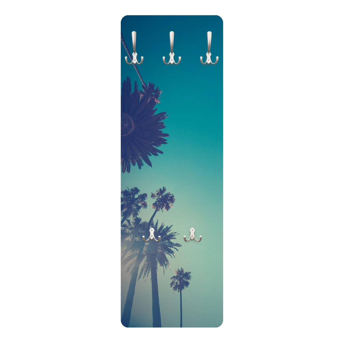 WANDGARDEROBE - Tropische Pflanzen Palmen und Himmel II 34/105 cm - Türkis, Holzwerkstoff (34/105/1.6cm) - Bilderwelten