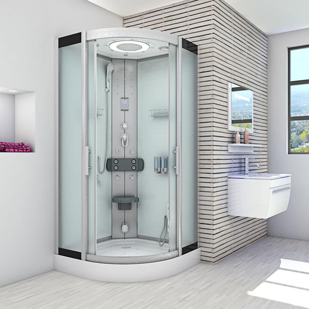 DAMPFDUSCHE Duschkabine D58-00M2-EC Weiß 80x80 - Weiß, Glas/Kunststoff (80/80/215cm) - AcquaVapore by Sandra Jentho