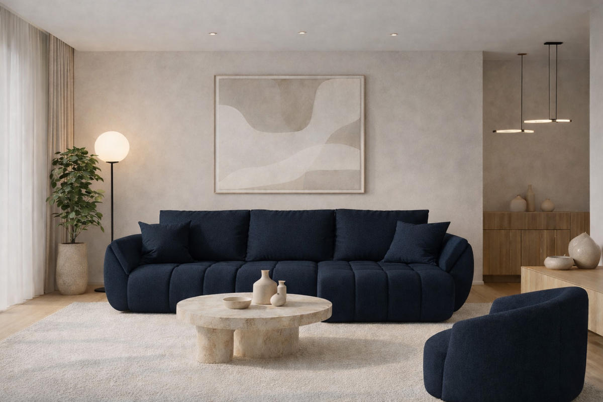 ECKSOFA TOKYO PREMIUM mit Schlaffunktion, Stoff WIND, Dunkelblau, Rechts - Dunkelblau, Holz (280/190cm) - Kaiser Möbel