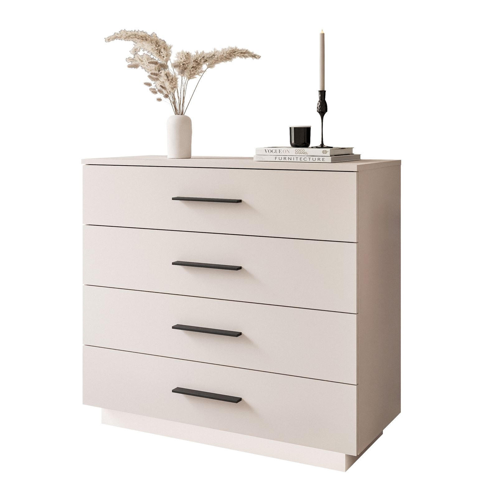KOMMODE LINA KASCHMIR 95 cm mit LED-Beleuchtung Schwarze Griffe - Kaschmir/Schwarz, Holzwerkstoff (95/84/40cm) - Lookway