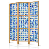 PARAVENT Japanischer 3-tlg 135x172 cm Blaue Fliesen - Blau, Holz/Textil (135/172/3cm) - Muralo