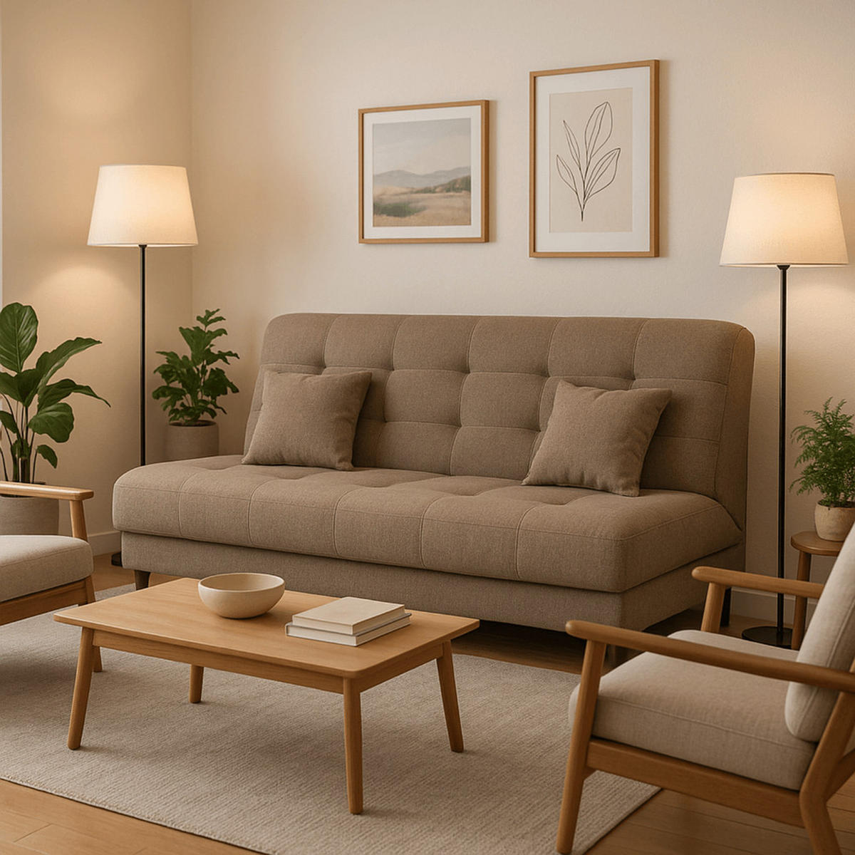 SOFA NEPAL ausziehbar mit Schlaffunktion Beige - Bronzefarben/Braun, Holz/Textil (187/95/87cm) - makarowski meble