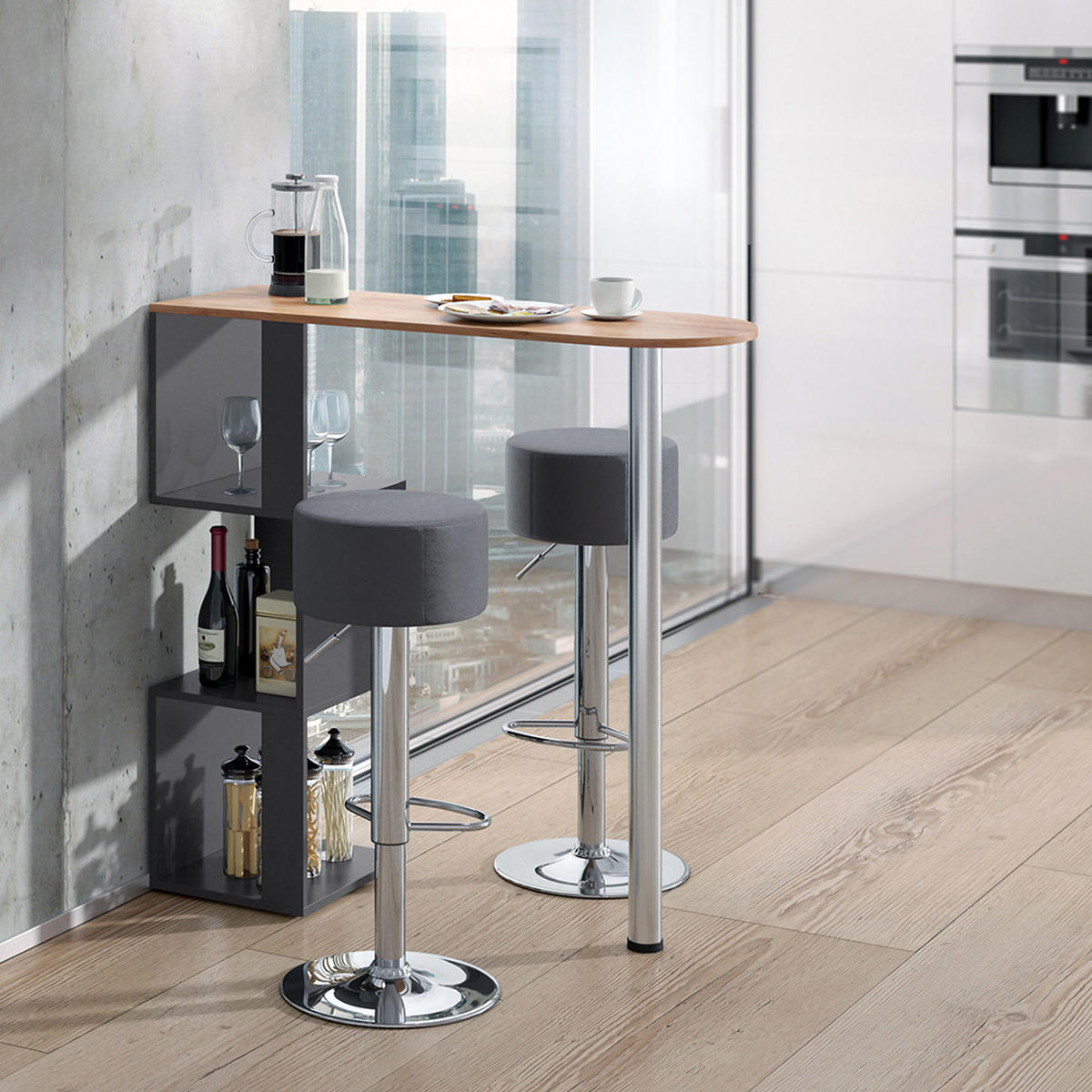 BARTISCH-SET Vincent Goldkraft Eiche 113 x 39.8 cm mit 2 Barhockern - Eiche Wotan, Holzwerkstoff (113/111.8/39.8cm) - Vicco