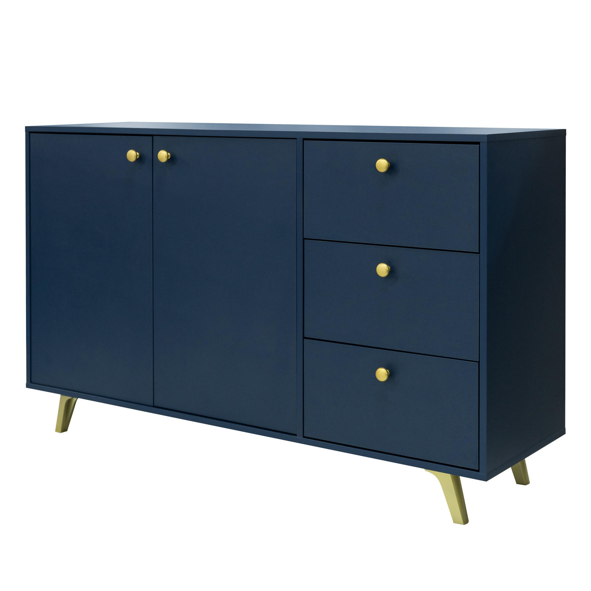 KOMMODE GALIO 140/86/41cm mit Schubladen 4 Türen Blau - Blau, Holzwerkstoff (140/86/41cm) - MASSENO