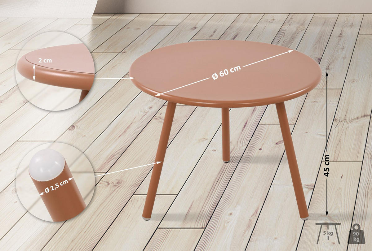 COUCHTISCH rund 60 cm Kunststoff terracotta - Terracotta, Kunststoff/Metall (60/60/45cm) - CLP