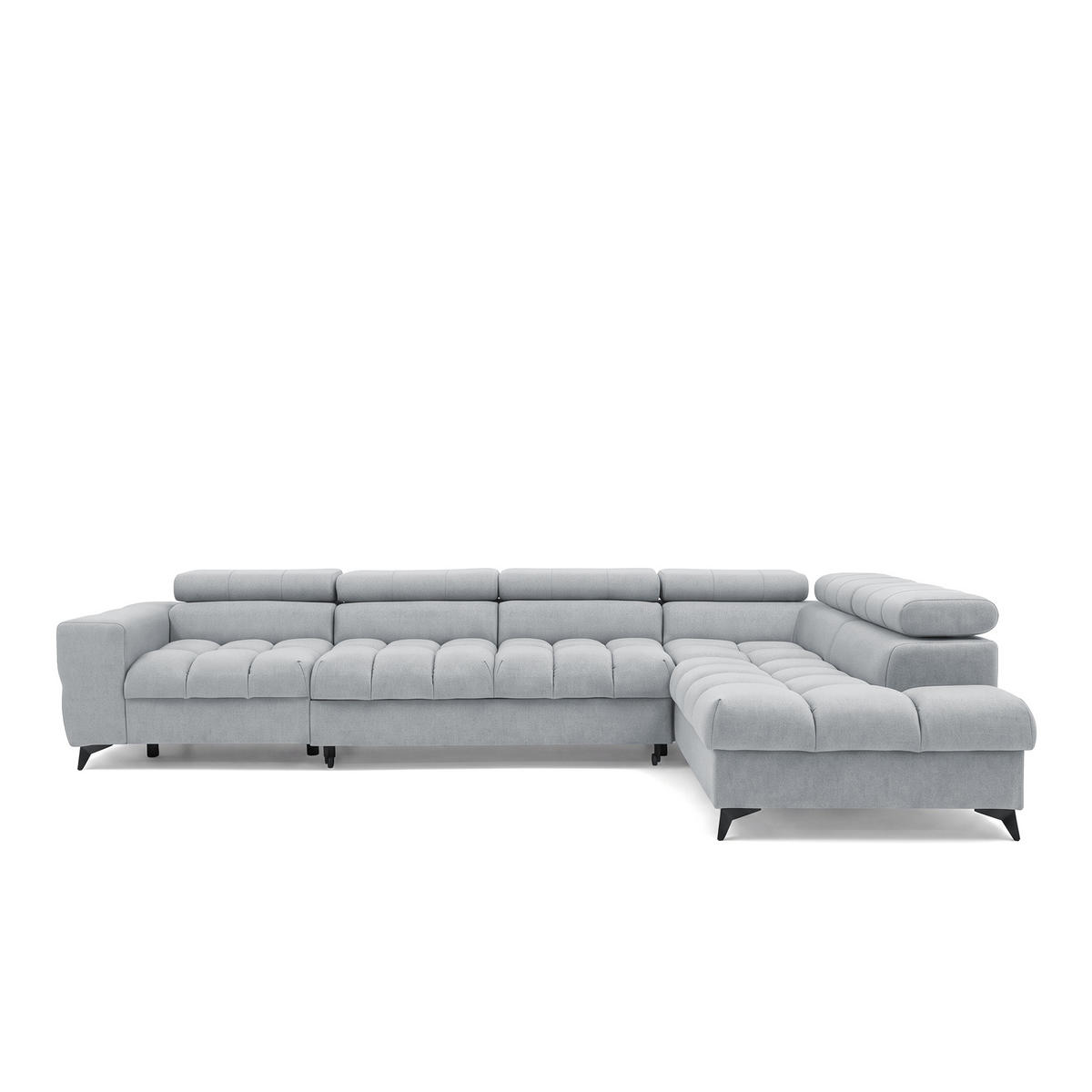 ECKSOFA PUDDING MAXI L Rechts mit Schlaffunktion 125x195 Velours Hellgrau - Hellgrau/Schwarz, Holz/Textil (350/203cm) - Muffo