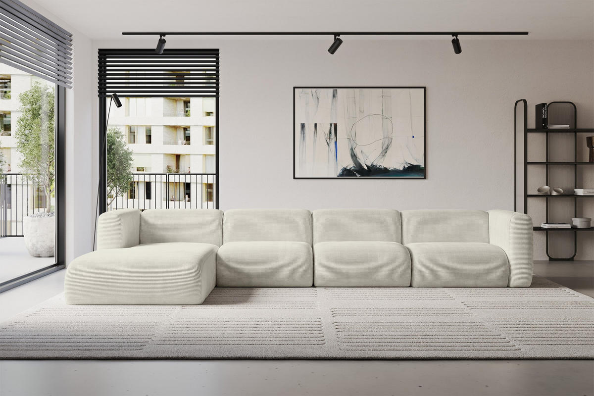 ECKSOFA Ottomane Links MIRA-L3 409x179x70 Creme Cord - Ecru/Creme, Holzwerkstoff/Kunststoff (409/179cm) - ALTDECOR
