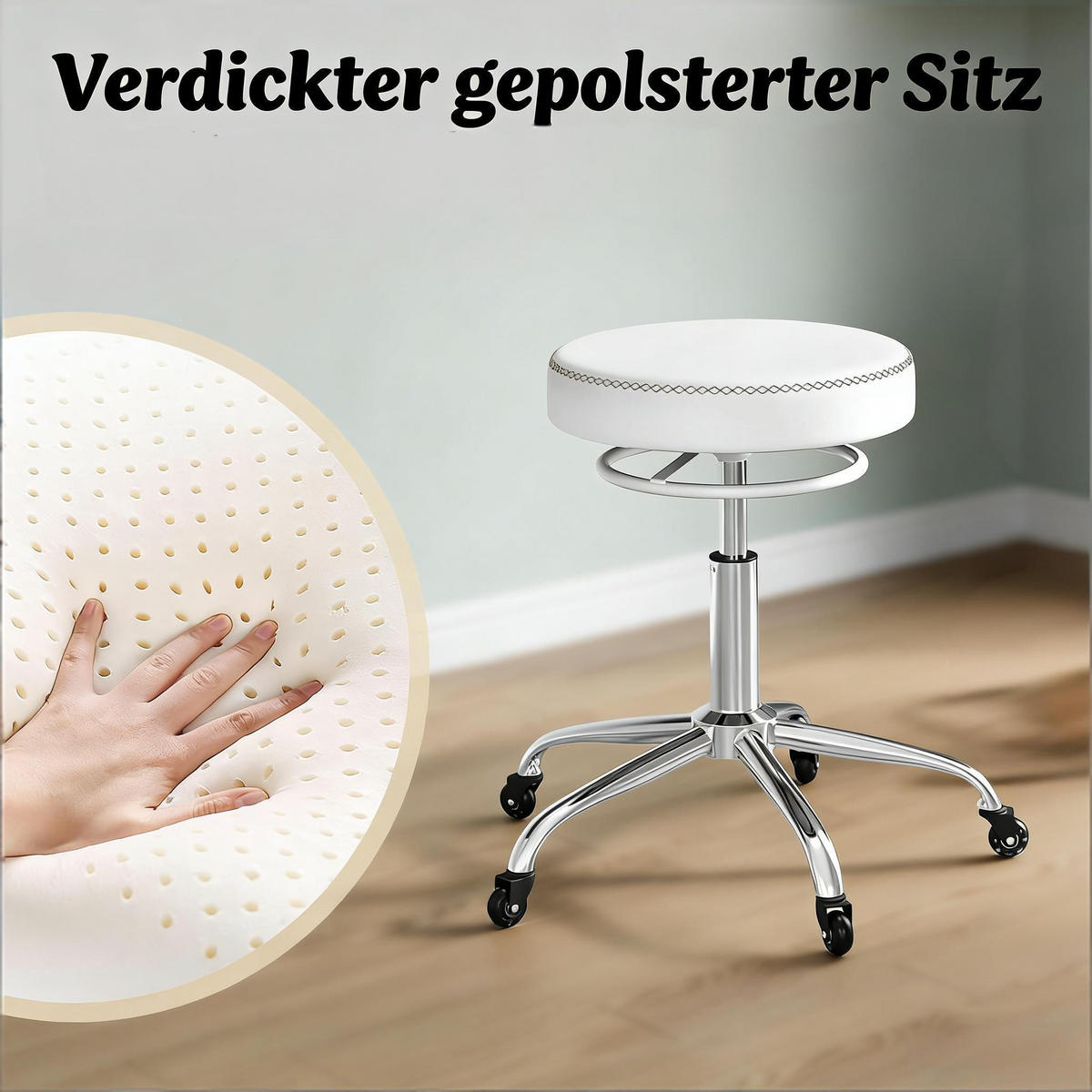 DREHSTUHL mit Rollen, drehbar, höhenverstellbar 46 bis 58 cm - Weiß, Leder (49/46/49cm) - Gisaae