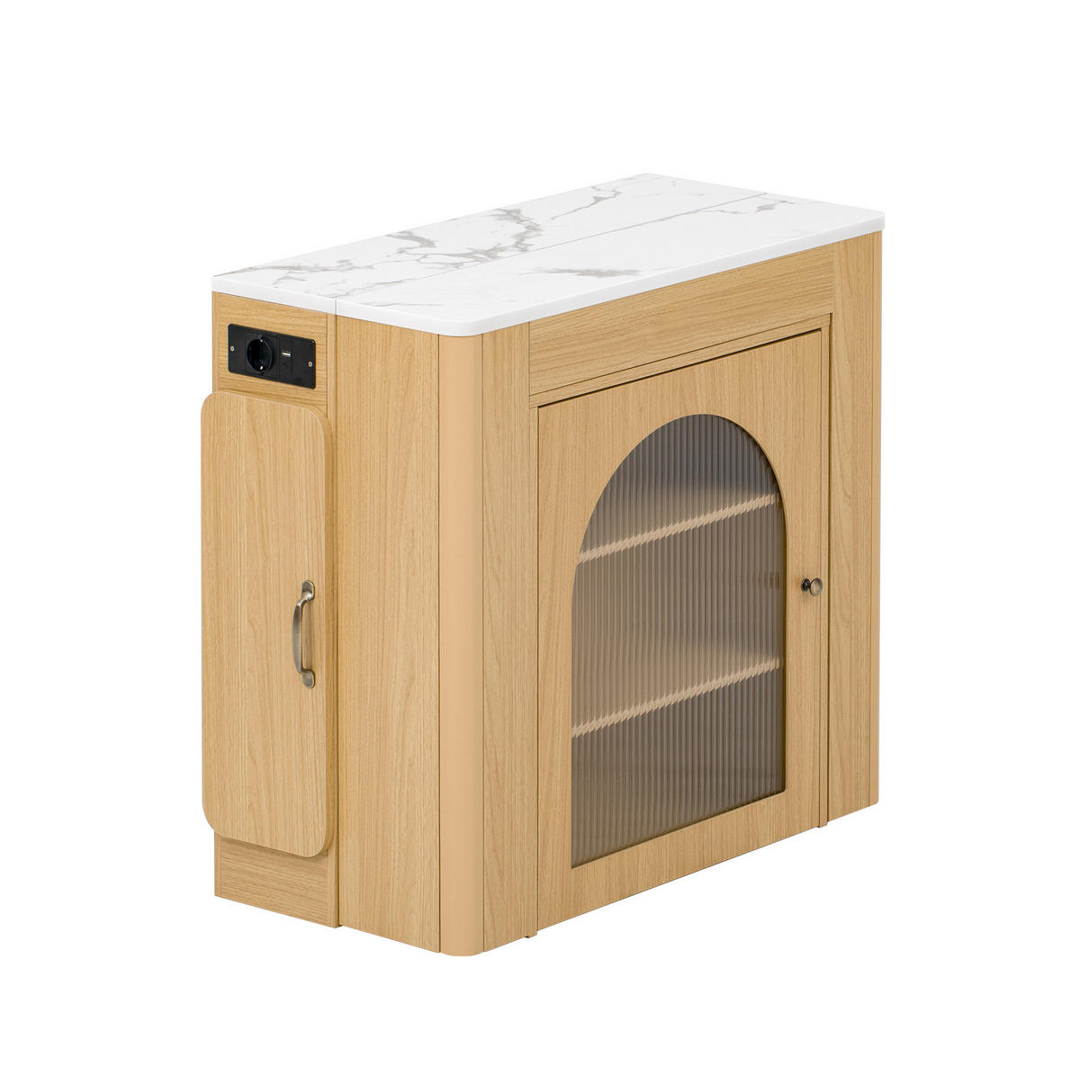 KÜCHENINSEL 83/39,6-149,6/77 cm mit Rollen, LED und Steckdose - Naturfarben, Holzwerkstoff (83/77/39.6cm) - BEAOK