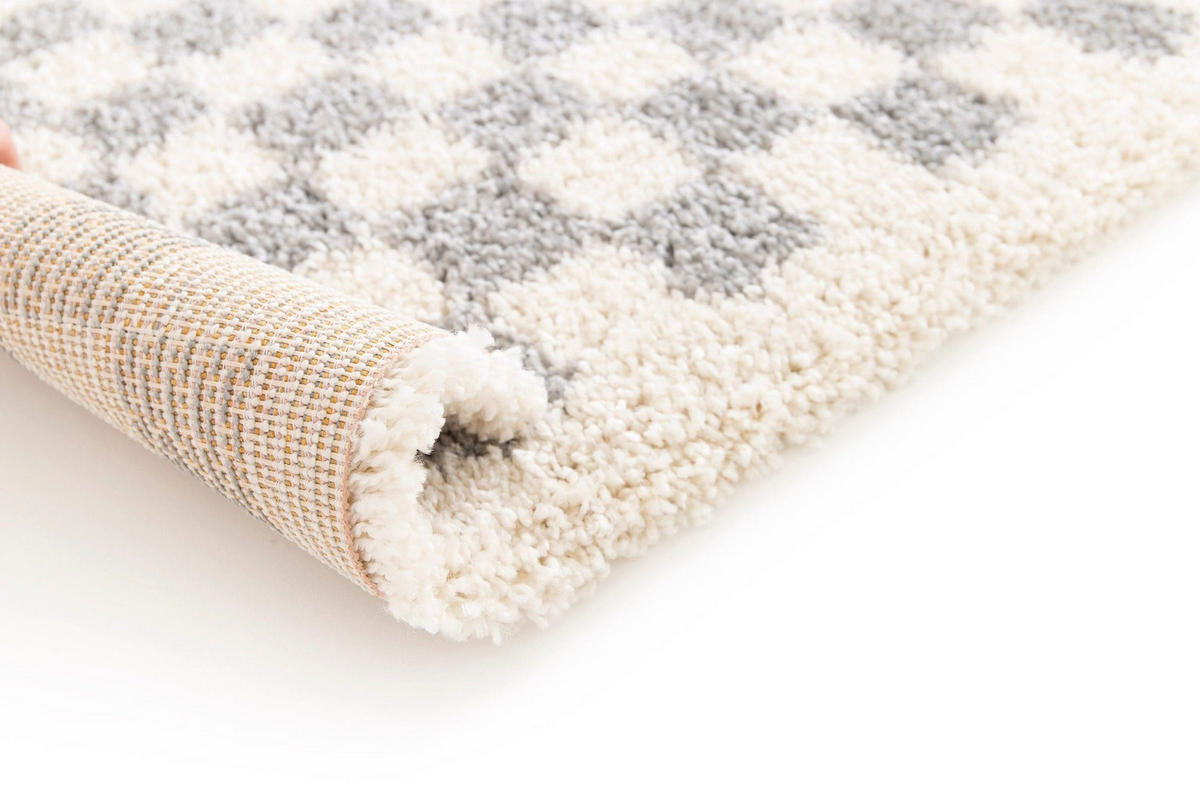 TEPPICH kariert langflorig weich voluminös grau - Grau, Textil (80/150cm) - AFK Living