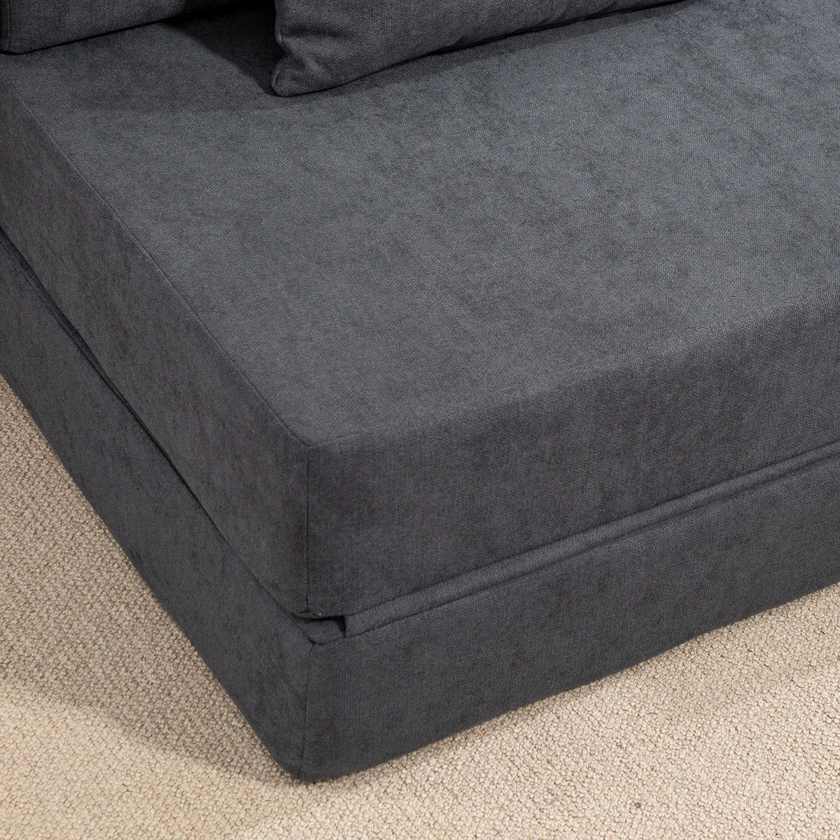 BODENSOFA DE-08231 in Matratze umwandelbar, mit Kissen Dunkelgrau - Dunkelgrau, Textil (210/15/80cm) - ComfortXL