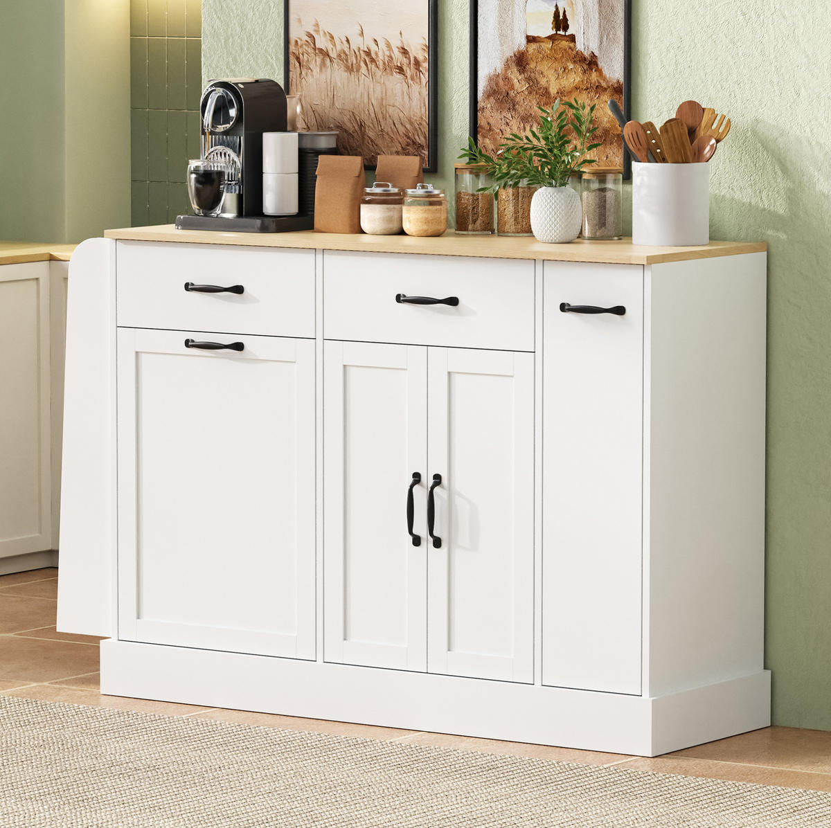 SIDEBOARD 133,5/40/86 cm weiß aus MDF mit offenen Fächern - Weiß, Holzwerkstoff (40/86/133.5cm) - OKWISH