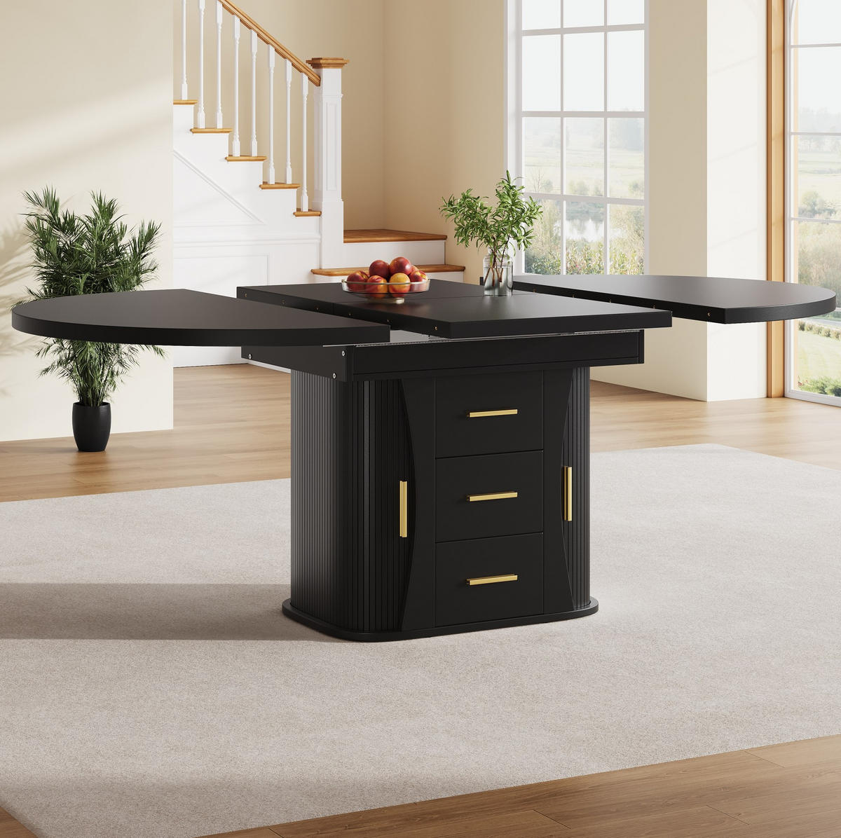 AUSZIEHTISCH aus MDF 118x118x77 cm Schwarz mit ausziehbarer Tischplatte und Stauraum - Schwarz, Holzwerkstoff (118/118/77cm) - Modfu