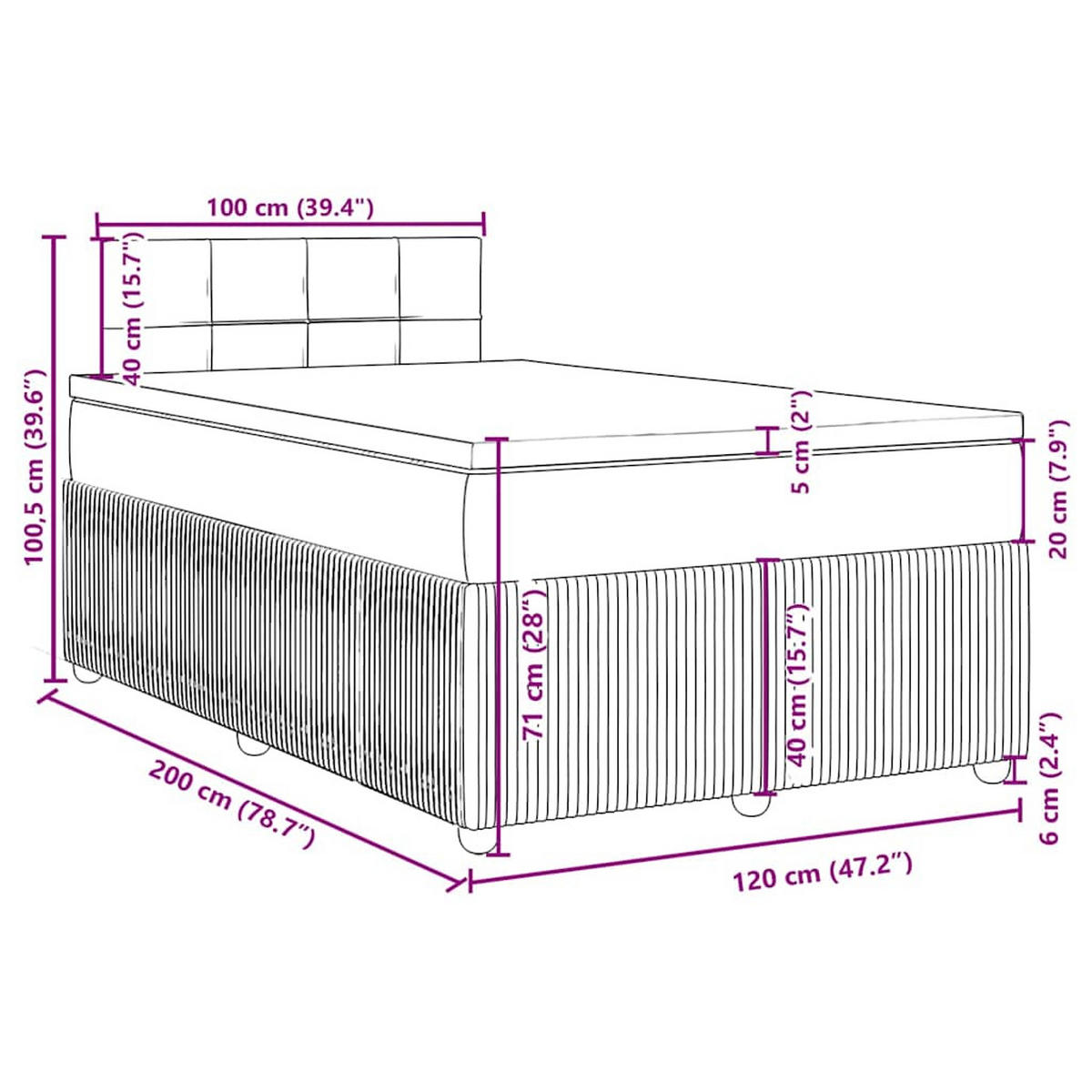 BOXSPRINGBETT Mit Matratze Dunkelgrau 120/200 Cm Samt - Grau, Textil (120/200cm) - vidaXL