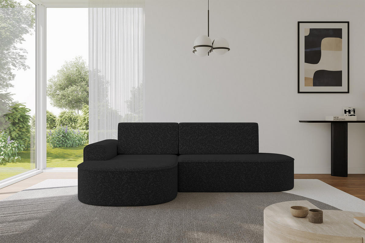 ECKSOFA mit Schlaffunktion und Bettkasten Ottomane Links MARI-L1-S - 283x167x85 cm Schwarz Tissu - Schwarz, Holzwerkstoff/Kunststoff (283/167cm) - ALTDECOR