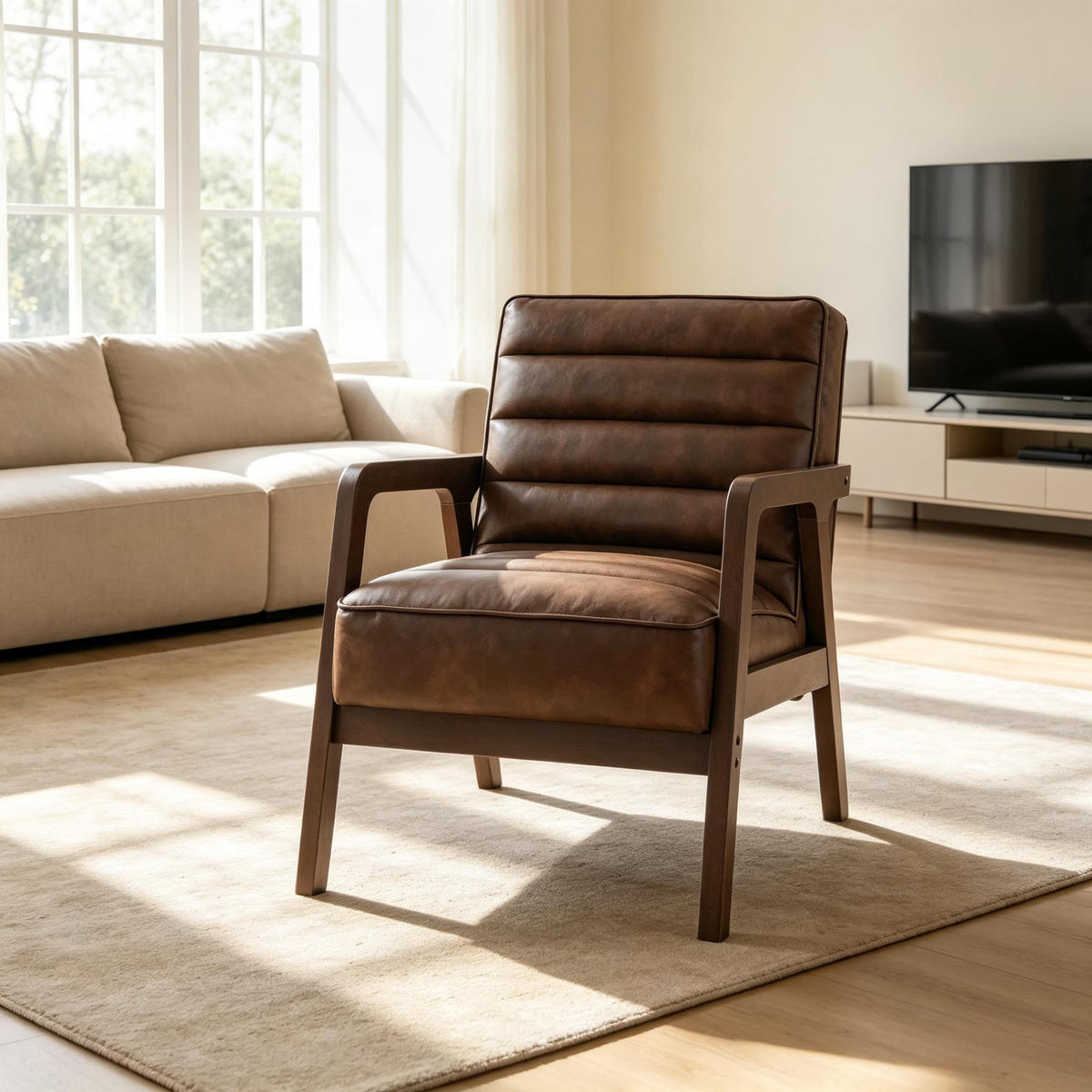 SESSEL Massivholz mit PU-Bezug, DE-42176, Braun antik - Braun, Holz (86/79/64cm) - ComfortXL