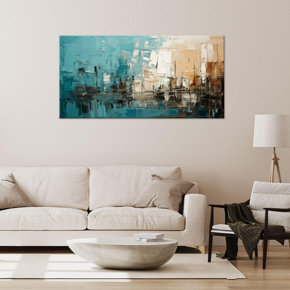 LEINWANDBILD Abstrakte Komposition Türkis 100x50cm - Türkis, Textil (100/50cm) - Feeby