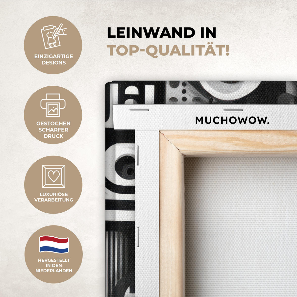 LEINWANDBILD Symbole - Abstrakt - Grafik - Schwarz Wandbild Wohnzimmer 50x50 cm - Schwarz, Textil (50/50cm) - MuchoWow