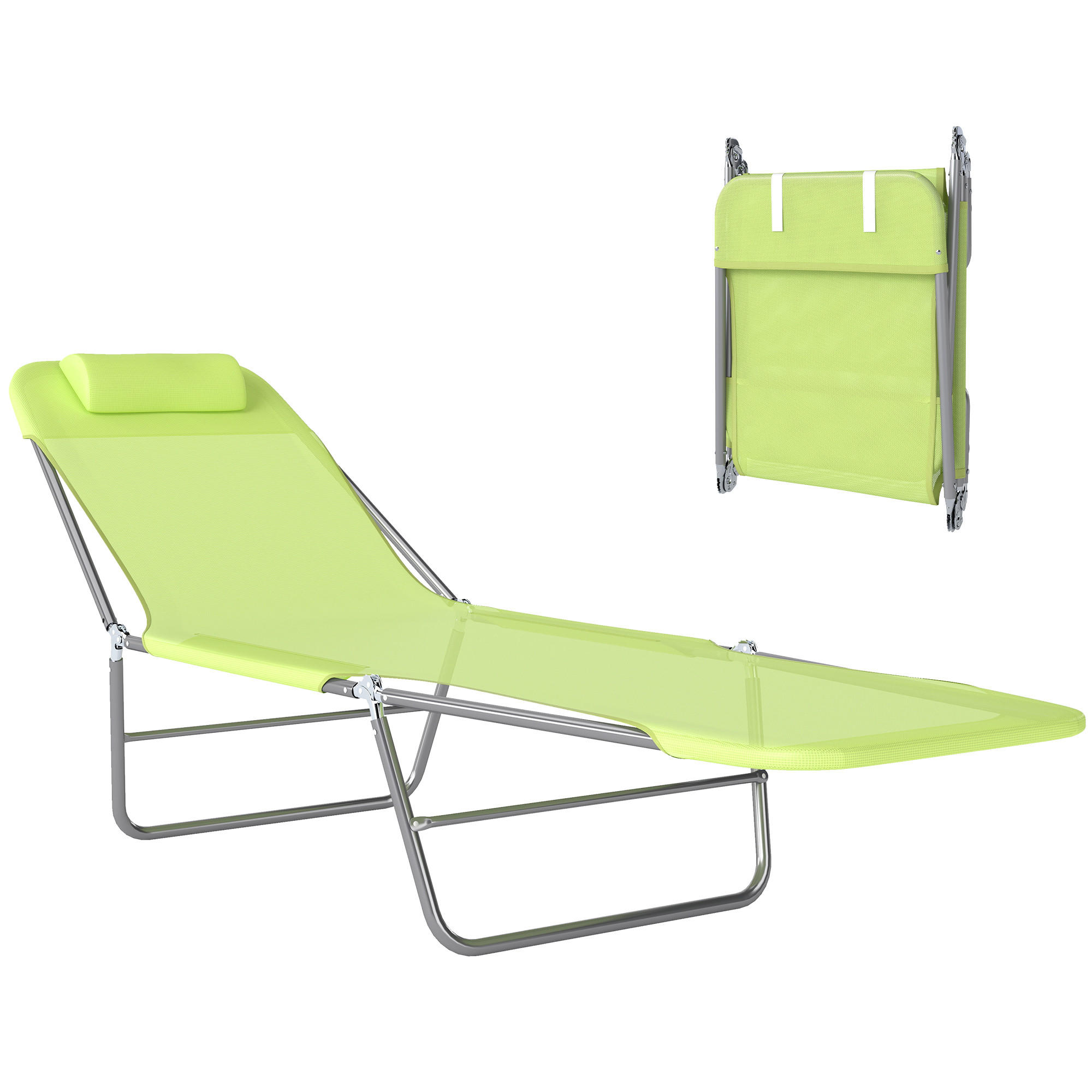 SONNENLIEGE klappbar verstellbar Gartenliege mit Kopfkissen Campingliege 120kg Grün - Grün, Metall (182/28/56cm)