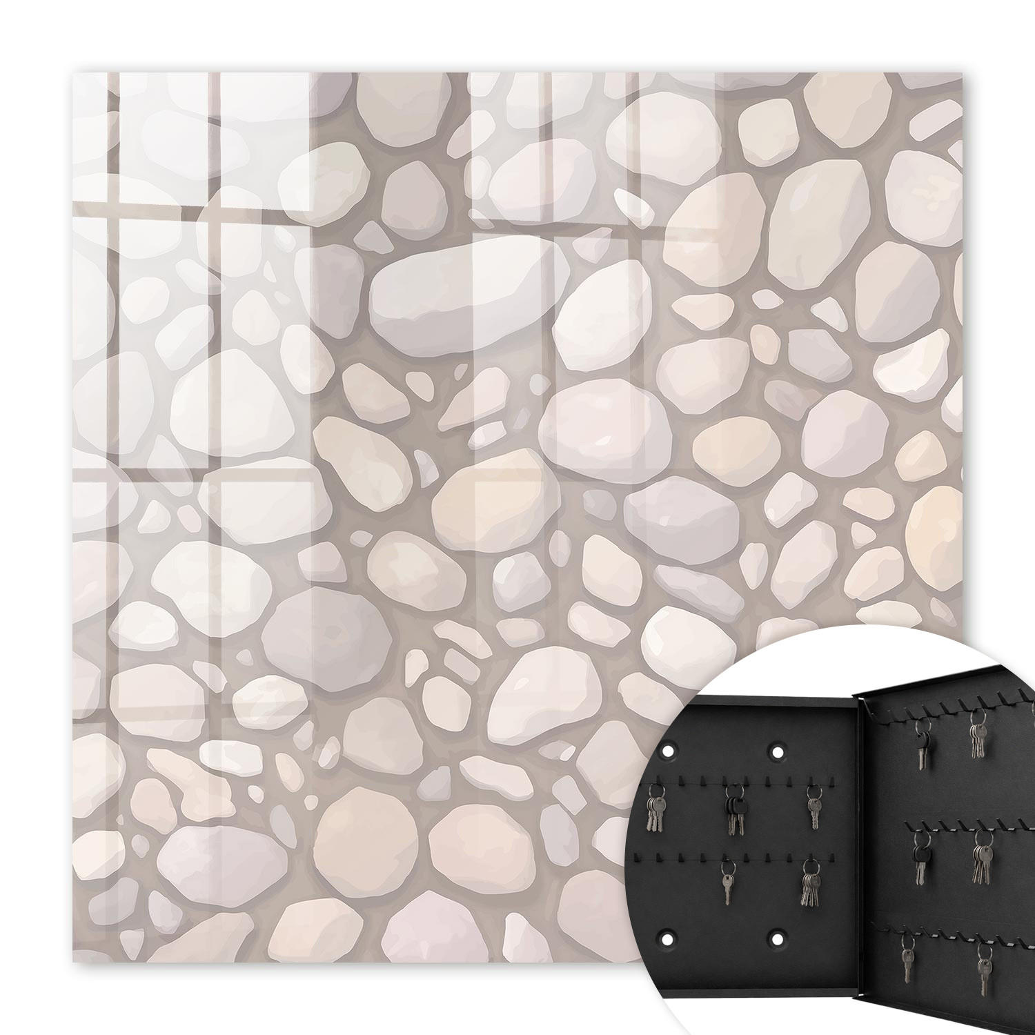 SCHLÜSSELBOX Schwarz 30x30 cm- Türöffnung nach rechts - Steinstruktur - Beige, Metall (30/30/5cm) - TULUP