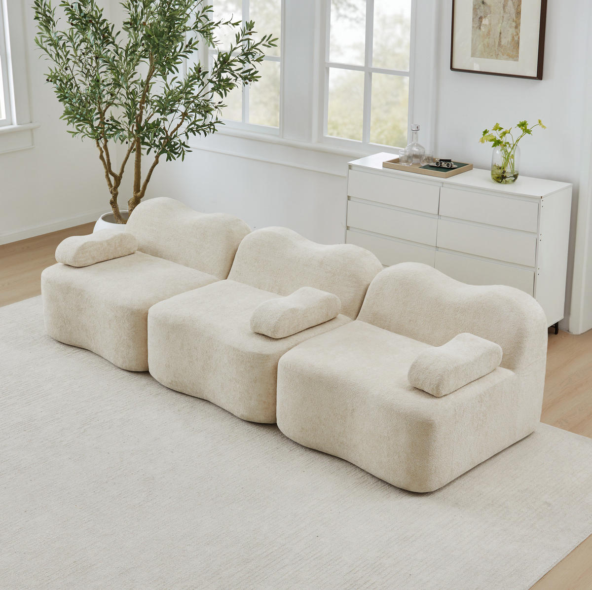 SOFA 288/98/70 cm in Beige aus Samt, modular und rahmenlos - Beige, Textil (98/70/288cm) - Flora Grace
