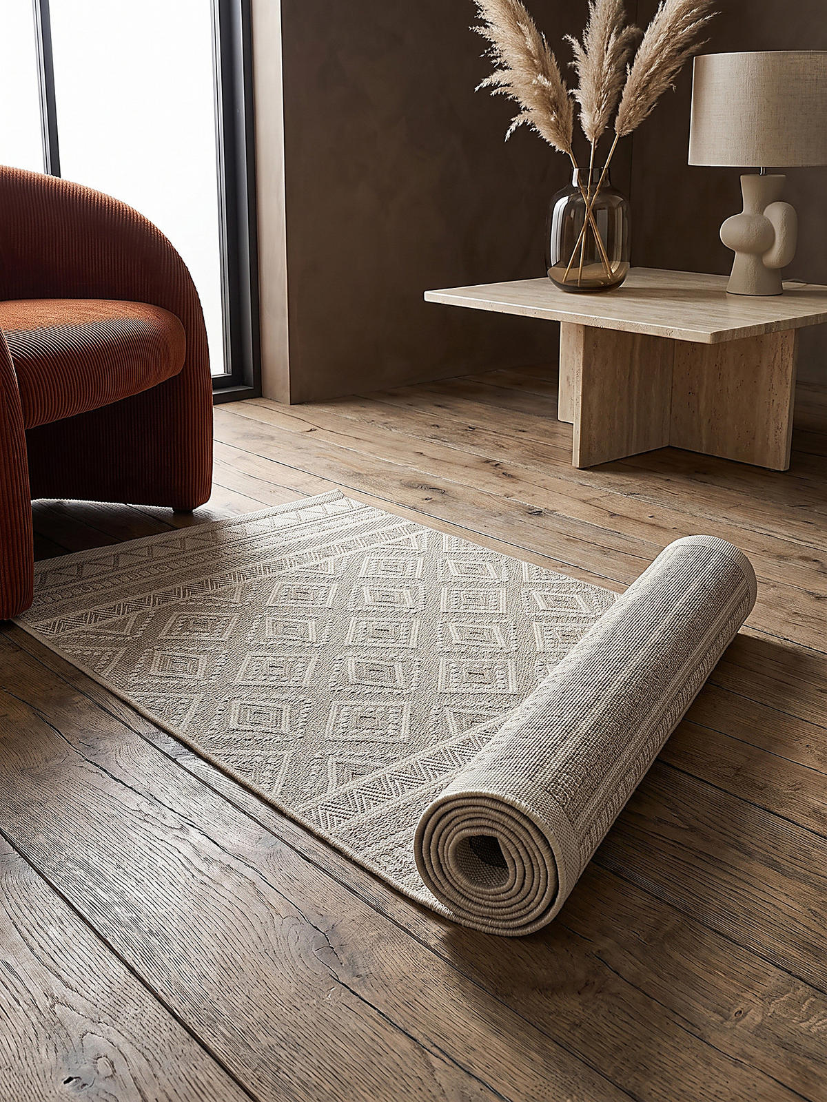 LÄUFER ESERA Ethno-Rauten Polypropylen Beige 67 x 180 cm - Beige, Textil (67/180cm) - KADIMA DESIGN