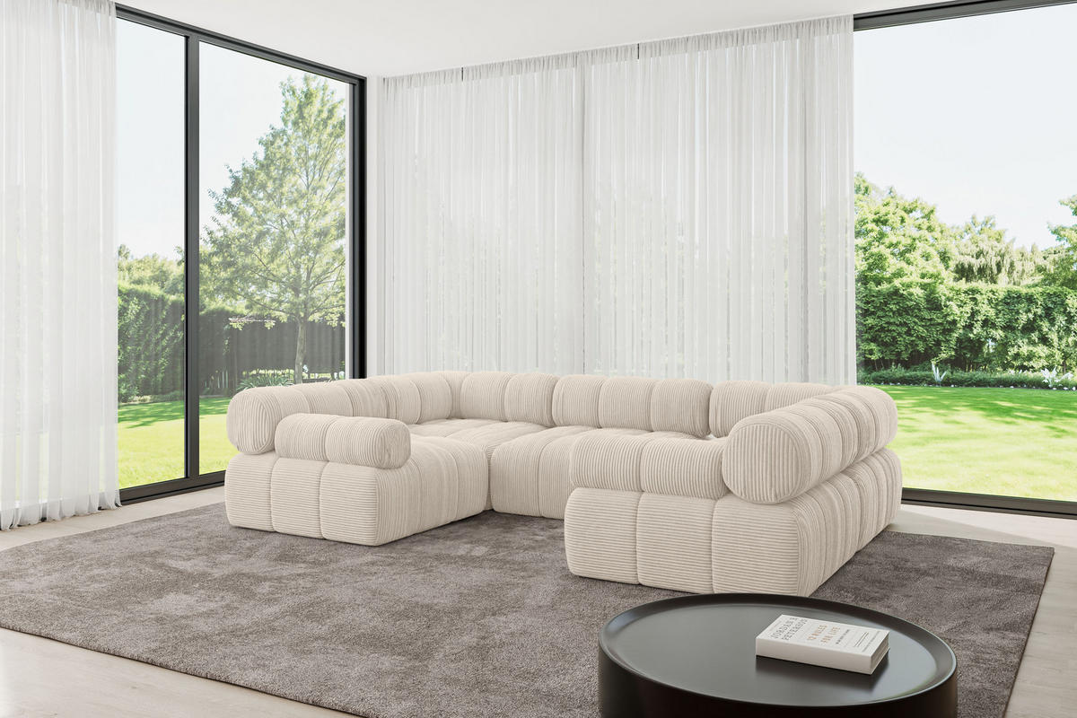WOHNLANDSCHAFT modulares Sofa Birno-U1 - 285x190x70 cm Beige Cord - Beige, Holzwerkstoff/Textil (285/70/190cm) - ALTDECOR