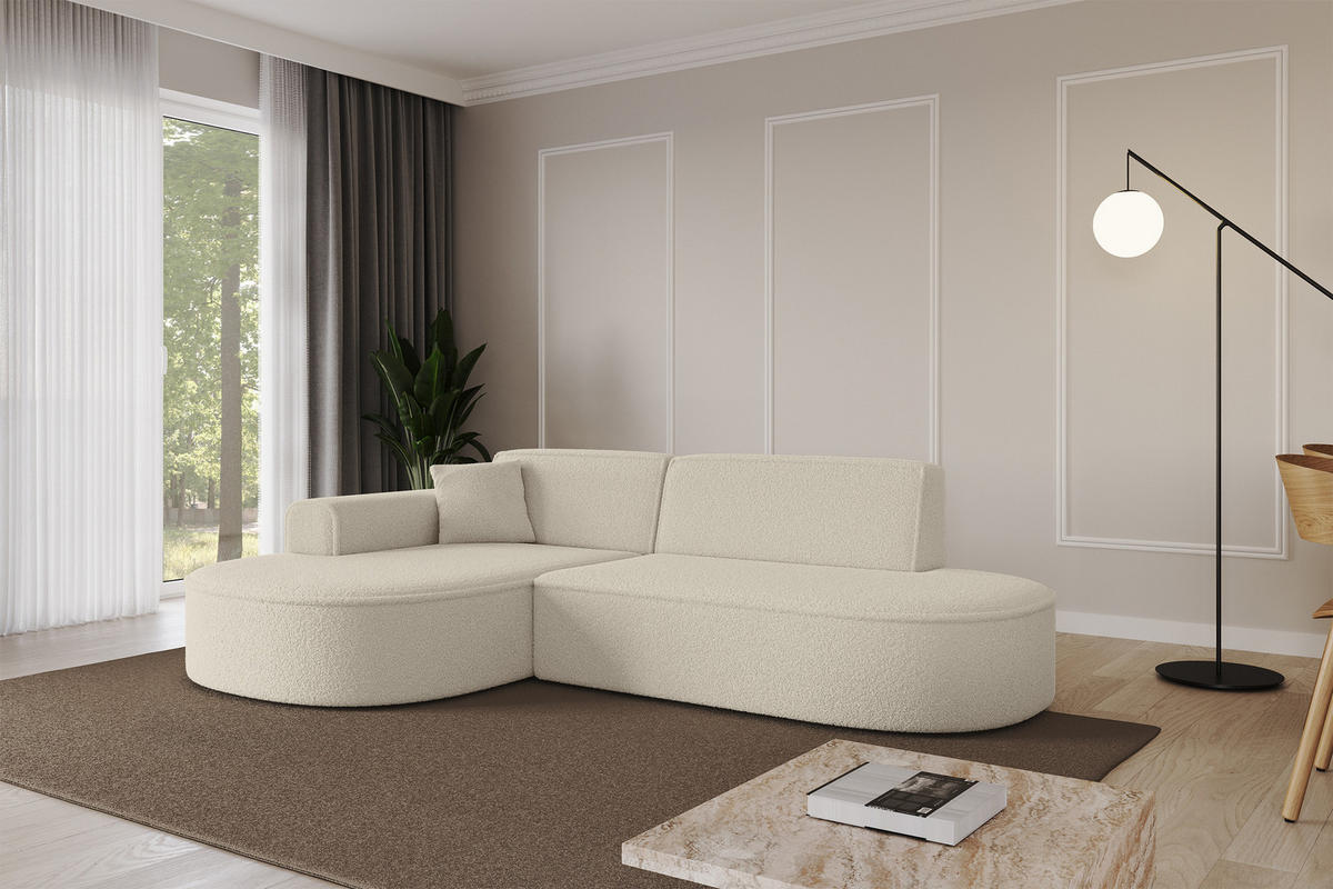 ECKSOFA Ottomane Links MARI-L1 - 243x171x79 cm Beige Bouclé - Beige/Schwarz, Holzwerkstoff/Kunststoff (163/234cm) - ALTDECOR