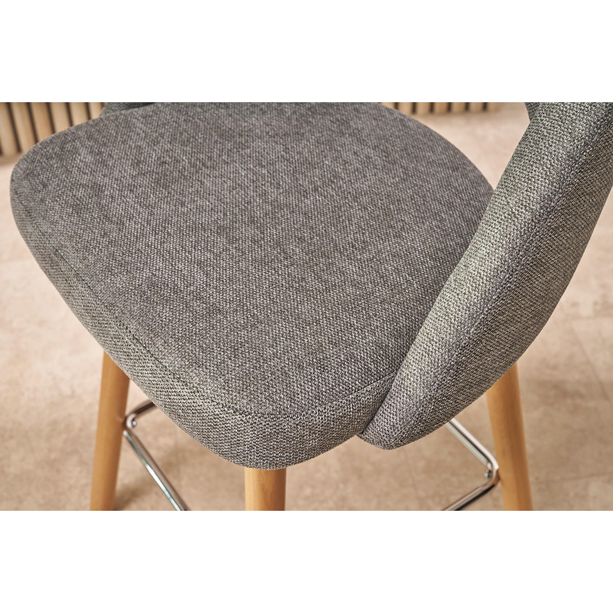 BARHOCKER Skandinavisch Grauer Stoff Samteffekt Massiv Hevea H65 cm 2er-Set COSETTE - Grau, Textil (53/99/51cm) - Miliboo