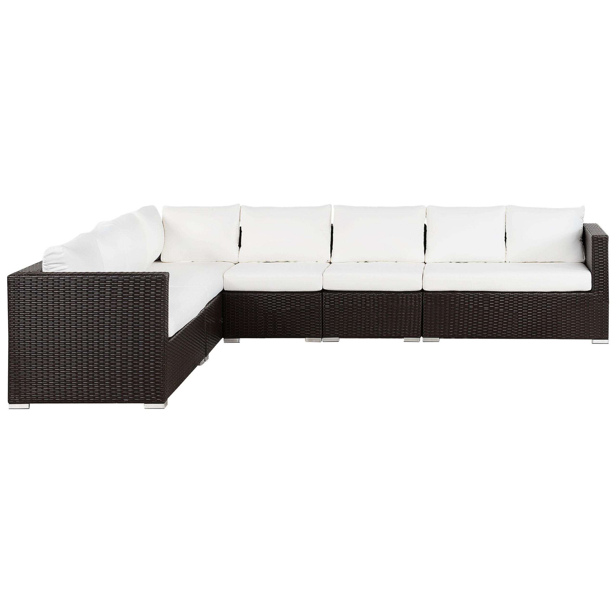 LOUNGE-SET 8-Sitzer braun linksseitig modular Auflagen beige XXL - Dunkelbraun/Beige, Kunststoff - Beliani