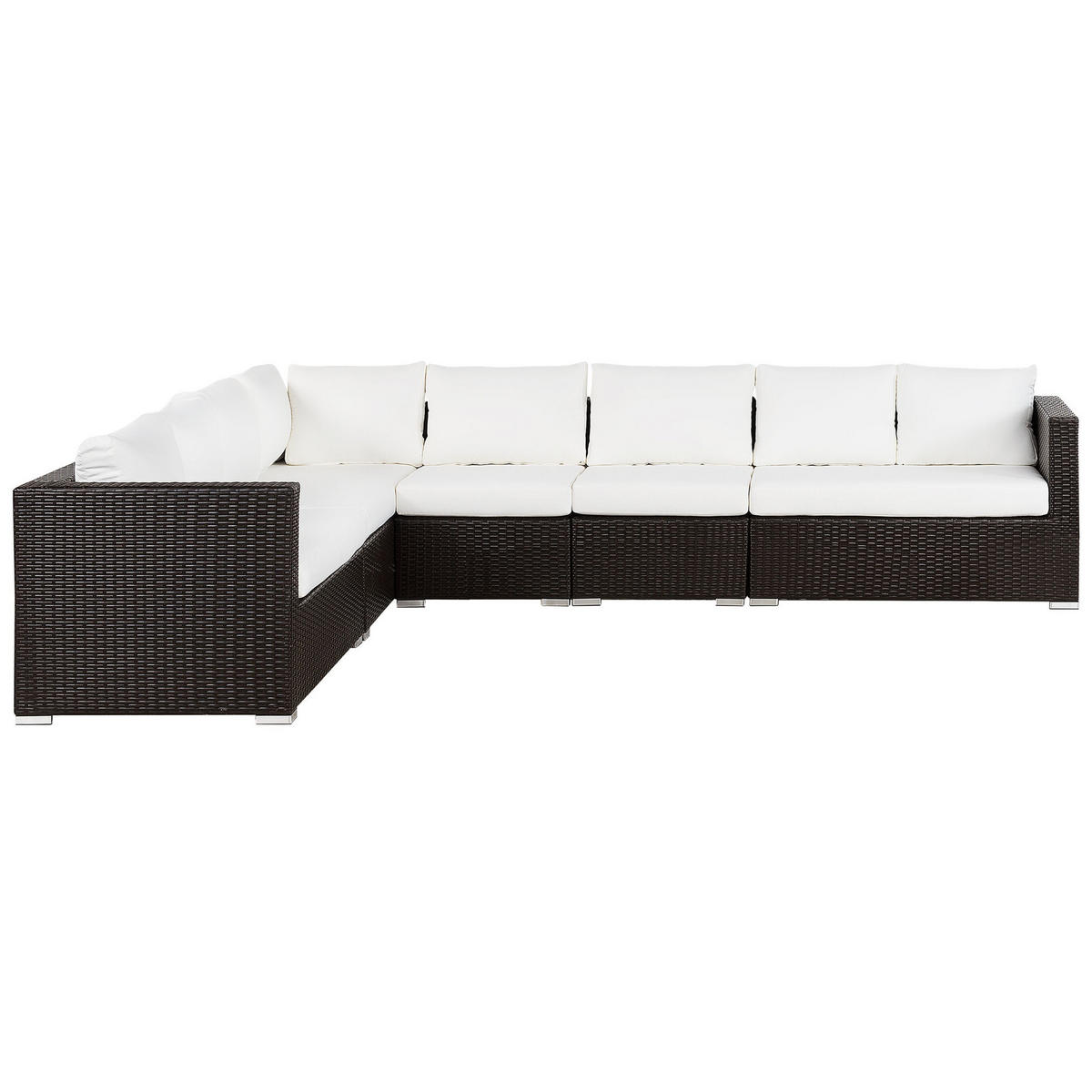 LOUNGE-SET 8-Sitzer braun linksseitig modular Auflagen beige XXL - Dunkelbraun/Beige, Kunststoff - Beliani