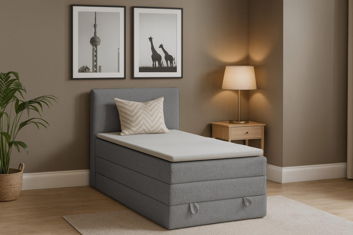 BOXBETT JUNG LUX 90/200 in Boucle Grau - Dunkelgrau, Holz/Holzwerkstoff (90/200cm) - Deine Möbel 24