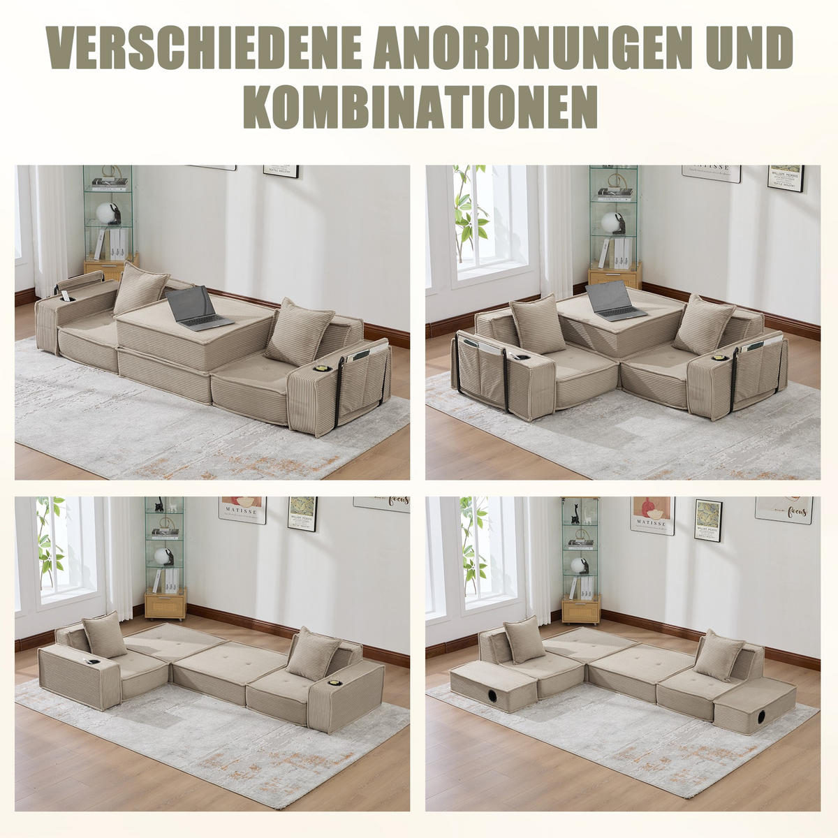 SCHLAFSOFA Zweisitzer mit Schlaffunktion,ausziehbar,Modulares Design,Cord,Khaki - Braun, Textil (162/42/54cm) - LVHOM