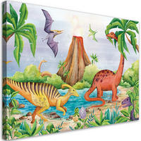 WANDBILD dinosaurier am see - Blau, Textil (60/40cm) - Feeby