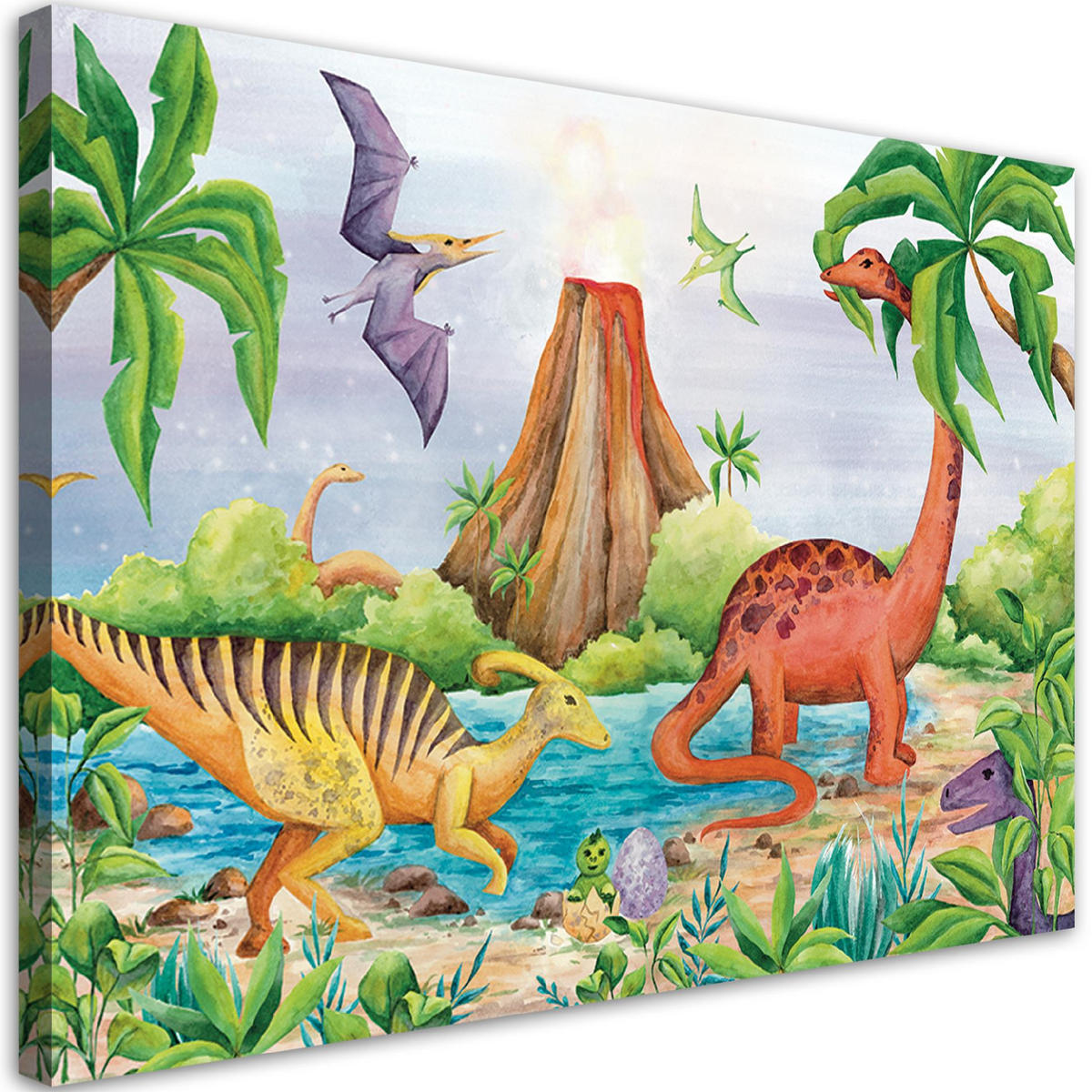 WANDBILD dinosaurier am see - Blau, Textil (60/40cm) - Feeby